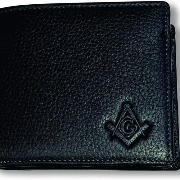 Leather Bi-Fold Masonic Wallet Black Womens Genuine Wallet Gift - Picture 1 of 2